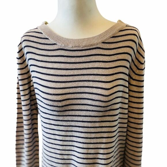 AMERICAN EAGLE Striped Knit Cream & Navy Sweater - Picture 2 of 8